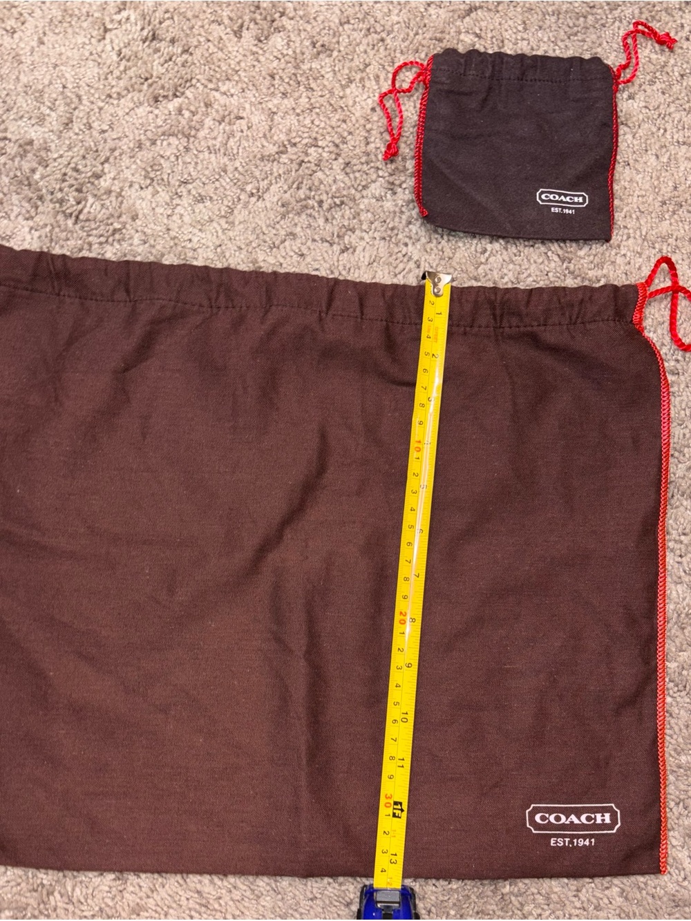 Authentic Coach Dust Bag Set Large Handbag & Small Jewelry Pouch Brown Red Lot